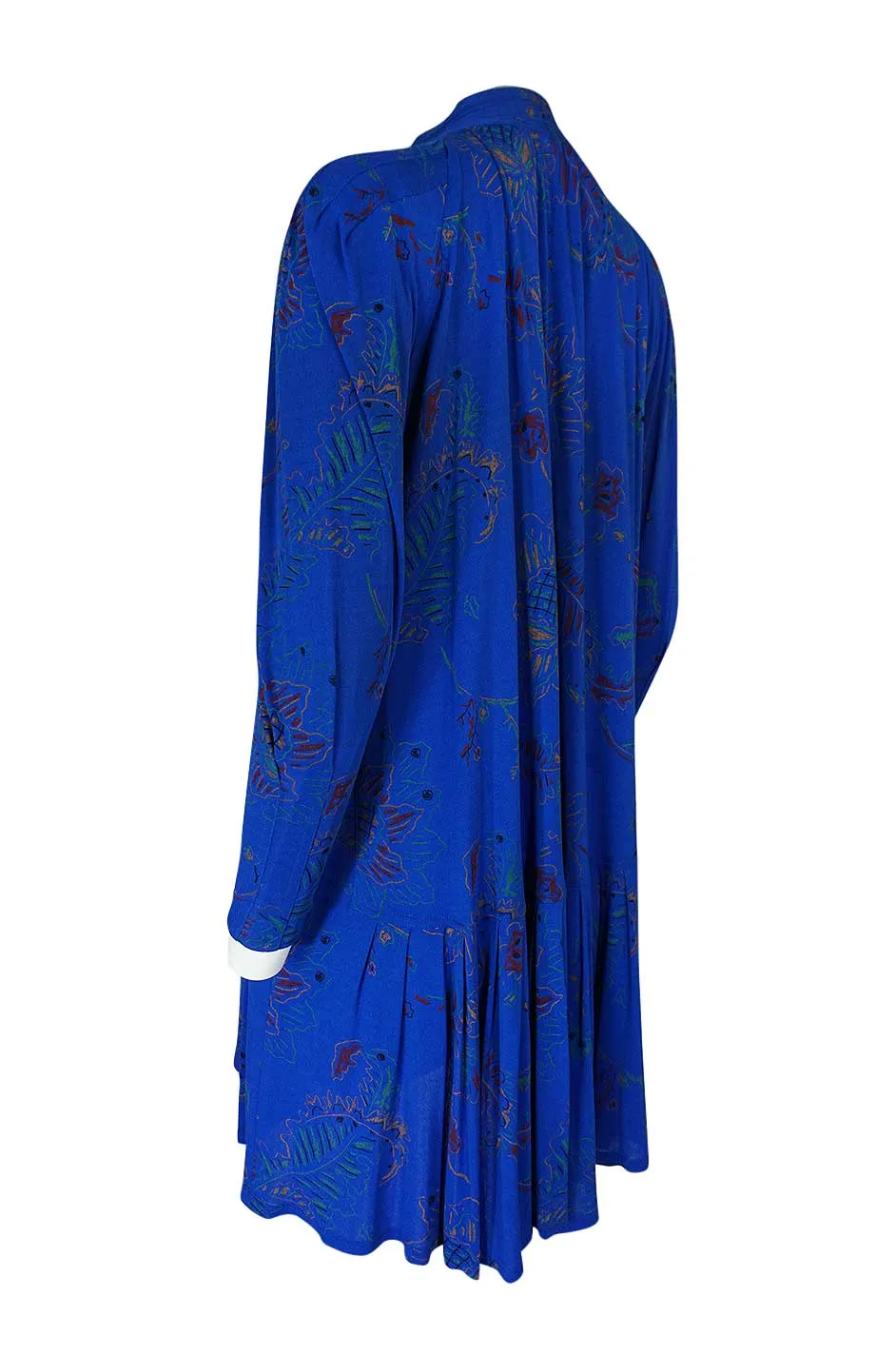 1970s Jean Muir Hand Painted Blue Jersey Smock Dress