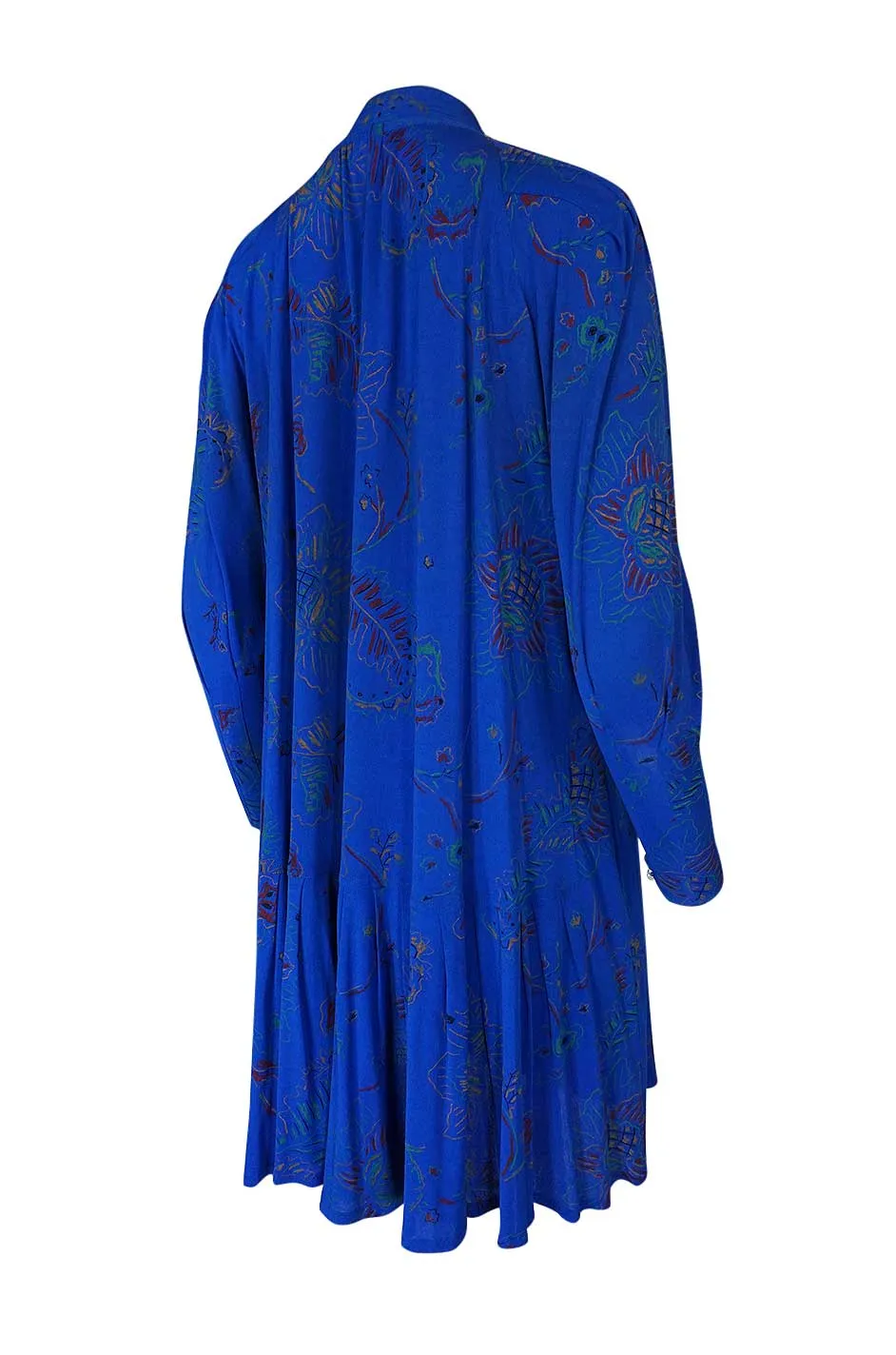1970s Jean Muir Hand Painted Blue Jersey Smock Dress