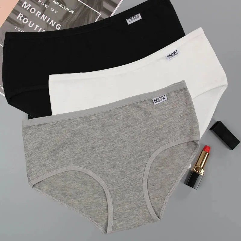 3Pcs Plus Size Cotton Briefs - Sexy Solid Color Women's Underwear Shorts Set