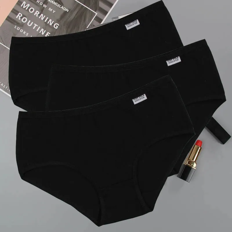 3Pcs Plus Size Cotton Briefs - Sexy Solid Color Women's Underwear Shorts Set