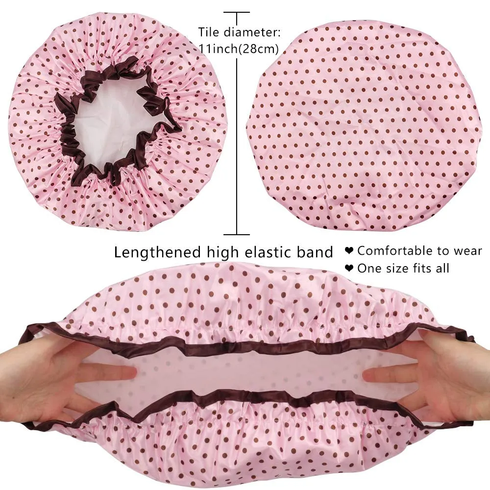 4 Pieces Shower Cap for Women, Elastic and Reusable, Environmental Protection Hair Bath Caps, Double Waterproof Layers Bathing Hat