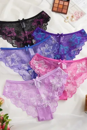 5 pack Mid waist triangle lacy panty set