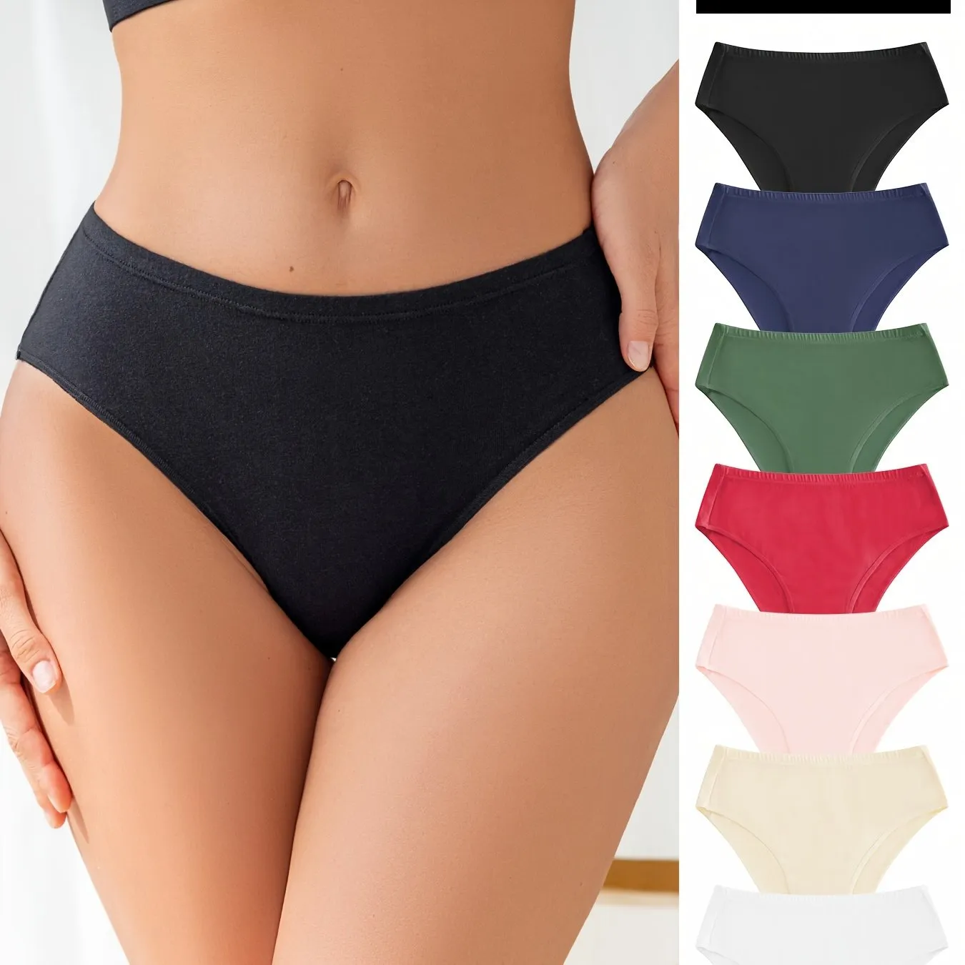 7pcs Simple Solid Briefs, Soft & Comfy Stretchy Intimates Panties, Women's Lingerie & Underwear