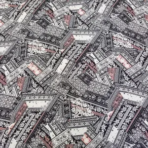 Abstract Designer Viscose Fabric, Ecru