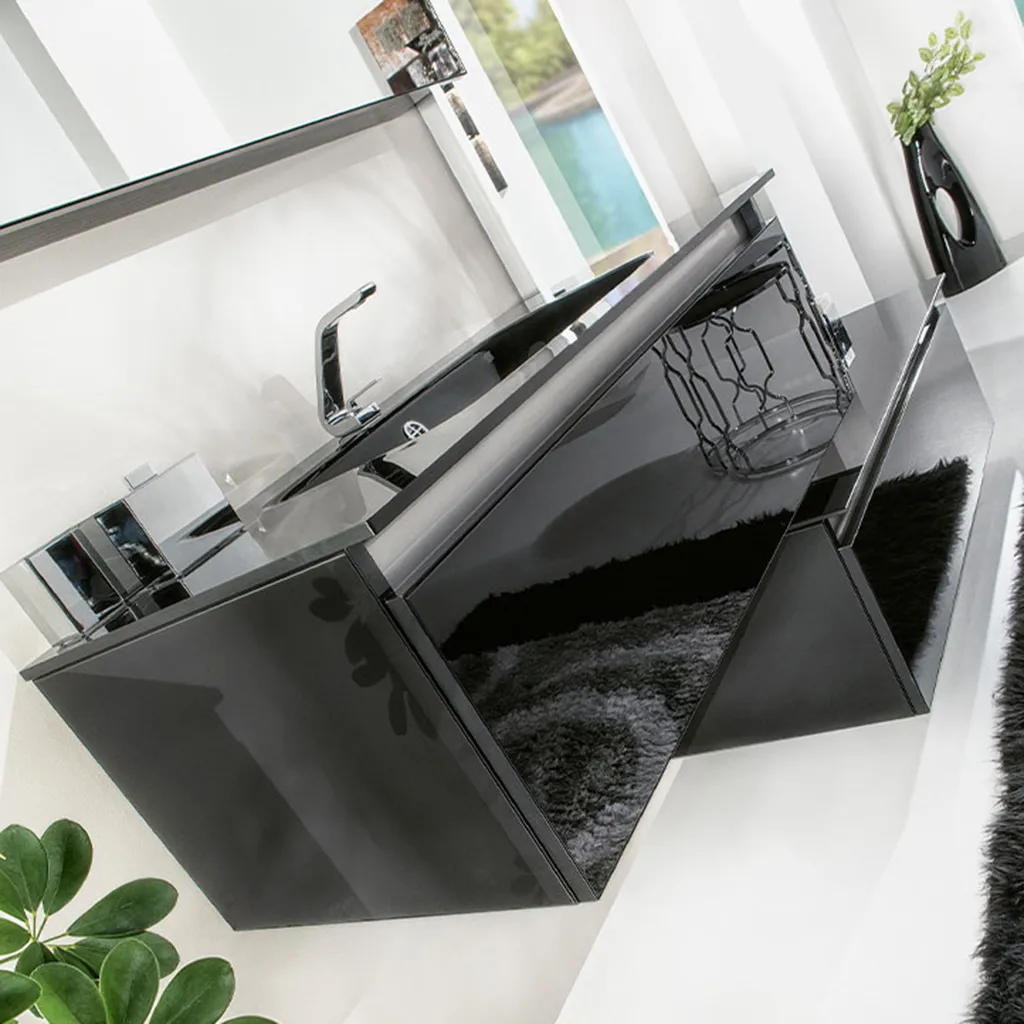 Acqua Slim 1 Drawer Cabinet Only - Wall Mount - 36" Glass/Black Glass