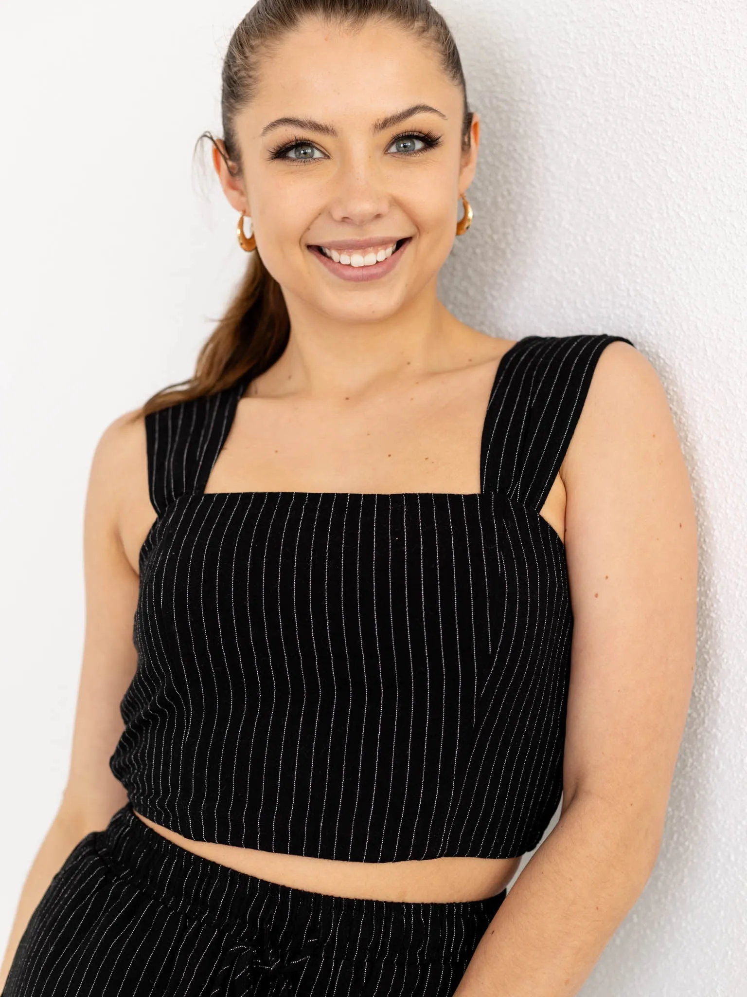 Allie Rose Pinstripe Linen Tank