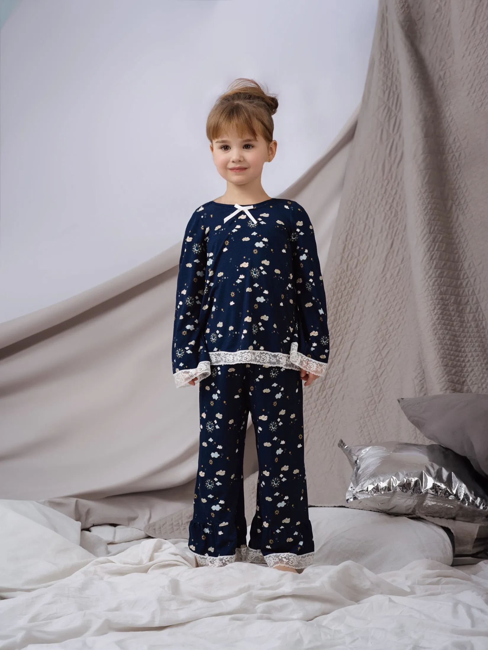 ALYA - GIRLS PYJAMA SET IN NAVY CLOUDS