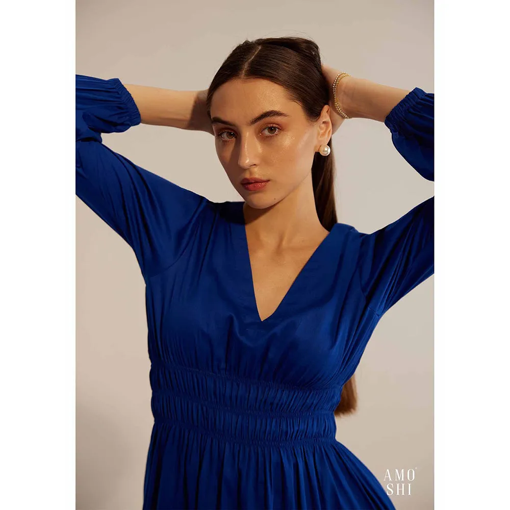 AMOSHI Blue Pleated Senorita Midi Dress