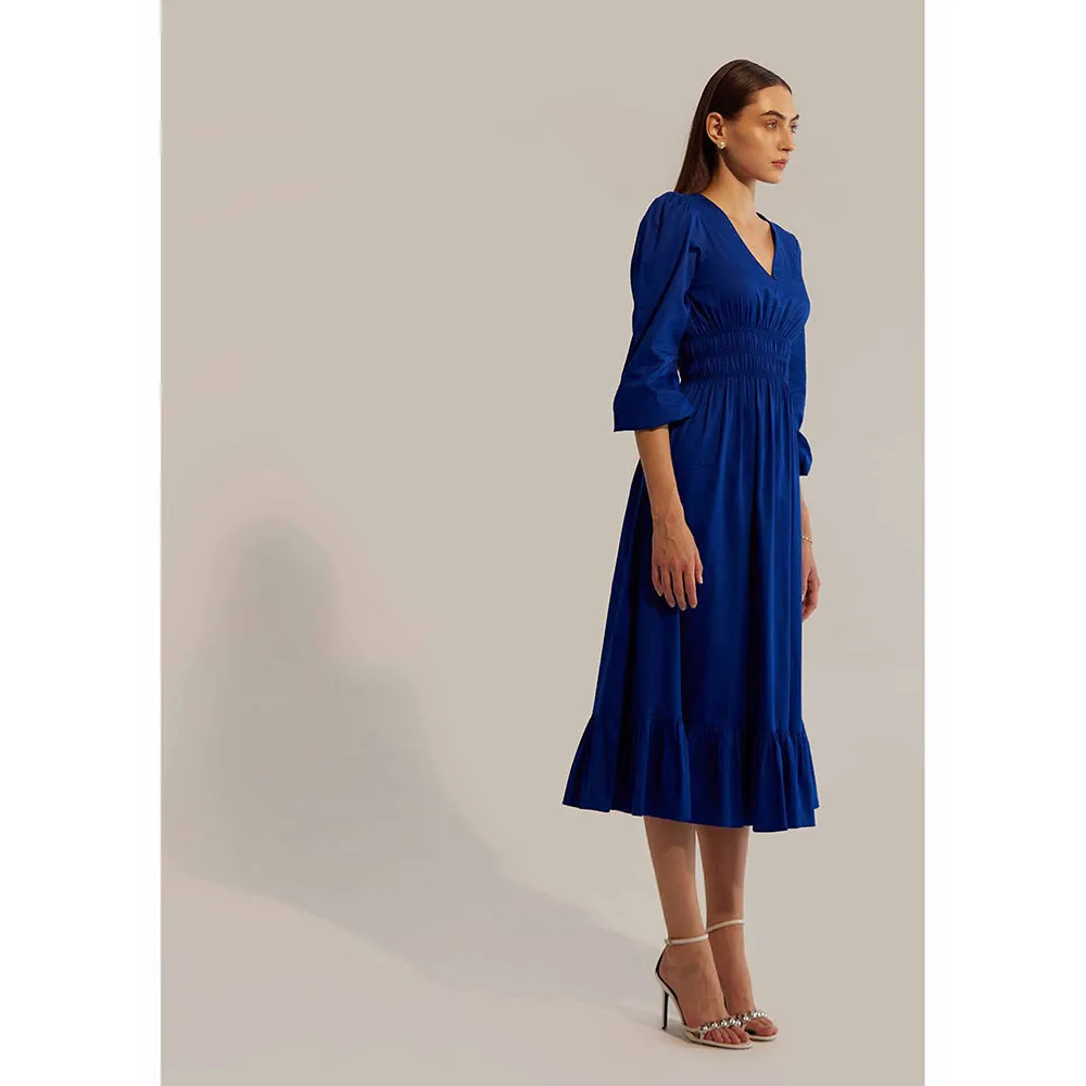 AMOSHI Blue Pleated Senorita Midi Dress
