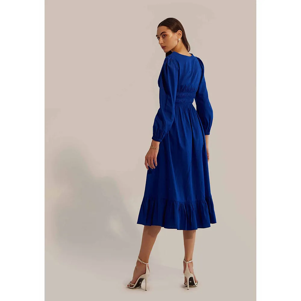 AMOSHI Blue Pleated Senorita Midi Dress