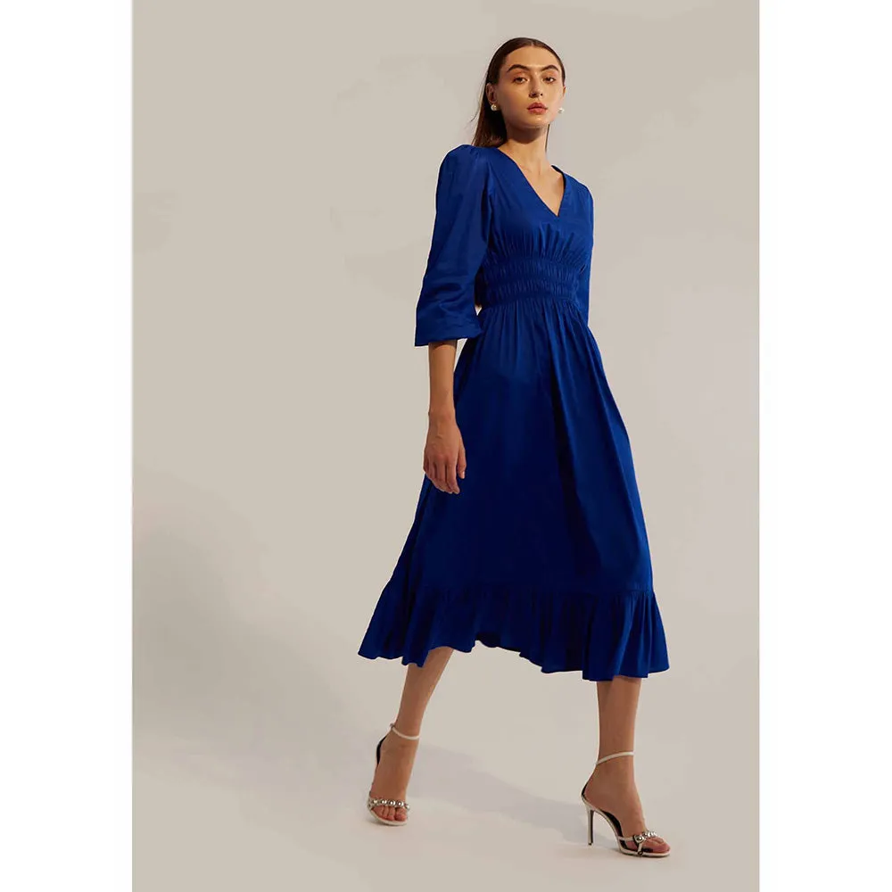 AMOSHI Blue Pleated Senorita Midi Dress