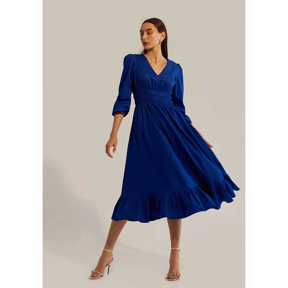 AMOSHI Blue Pleated Senorita Midi Dress
