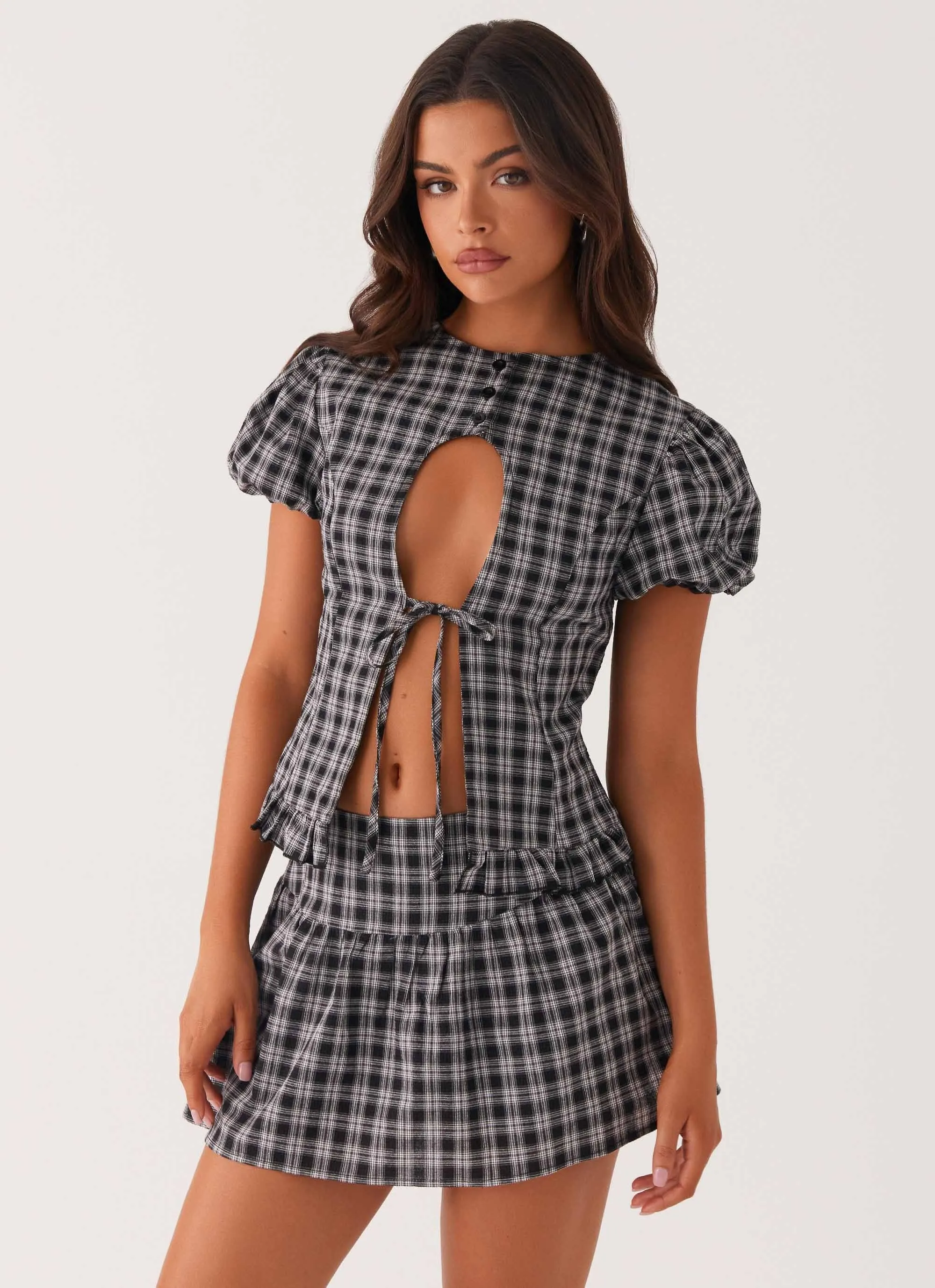 Annie Mini Skirt - White Black Check