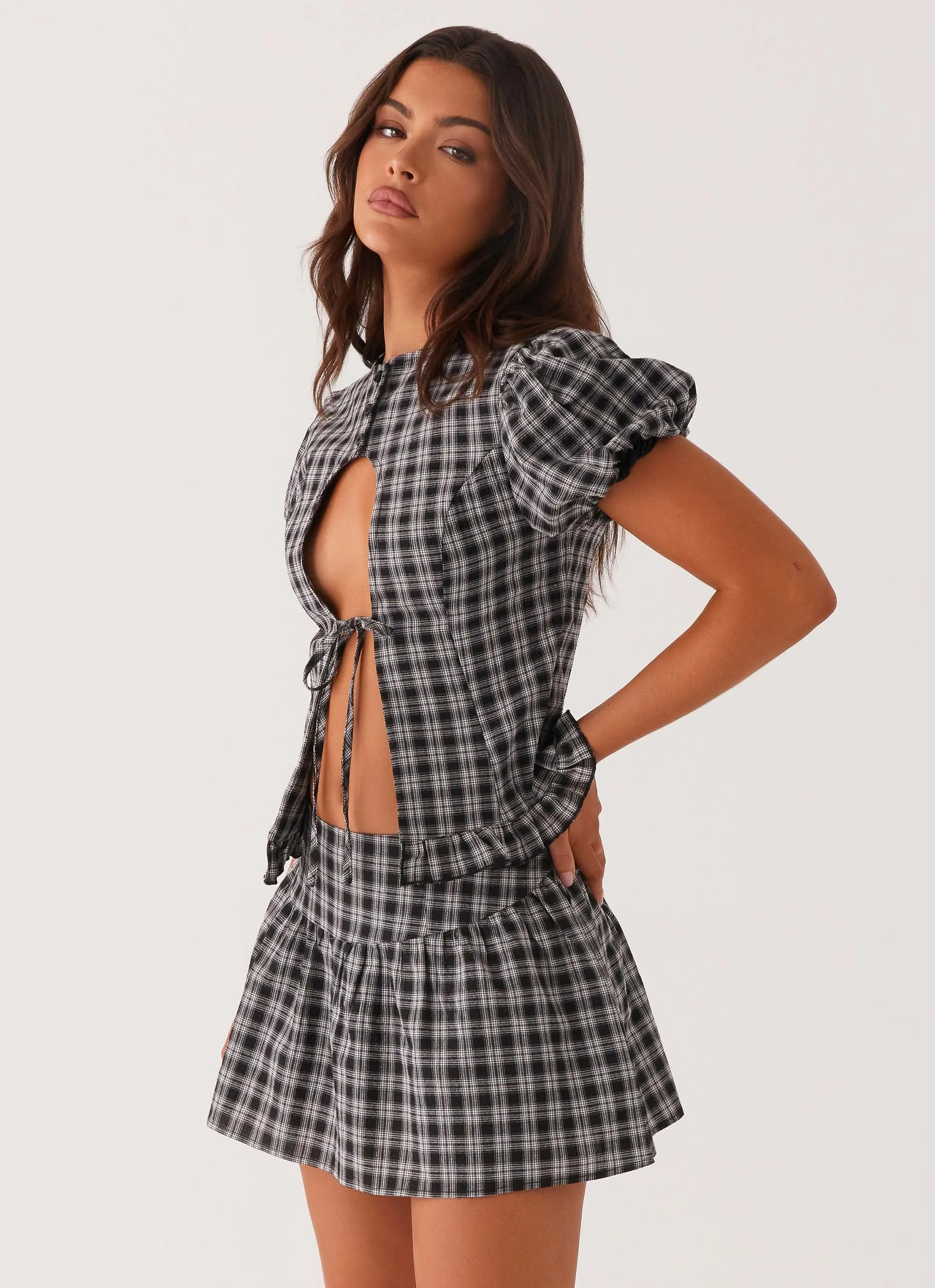 Annie Mini Skirt - White Black Check