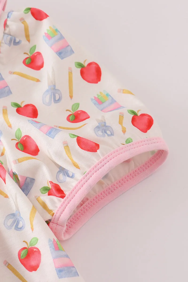 Apple pencil print ruffle shorts set