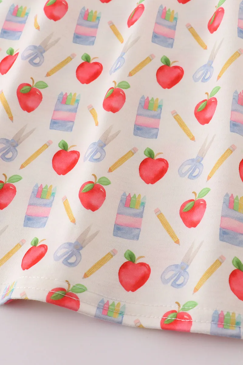 Apple pencil print ruffle shorts set