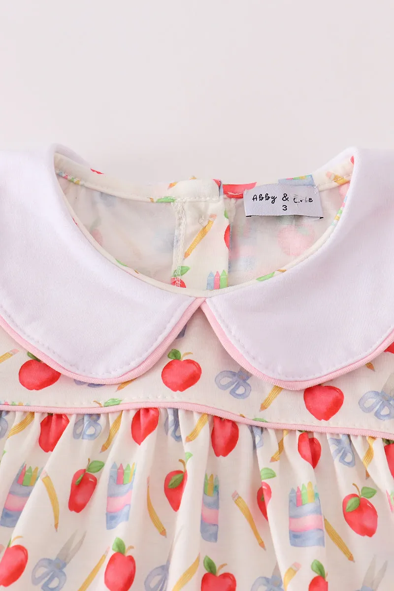 Apple pencil print ruffle shorts set