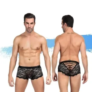 Ashella Lingerie Mica Lace Boxer Brief Black S/M