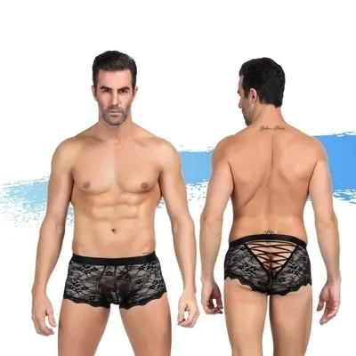 Ashella Lingerie Mica Lace Boxer Brief Black S/M