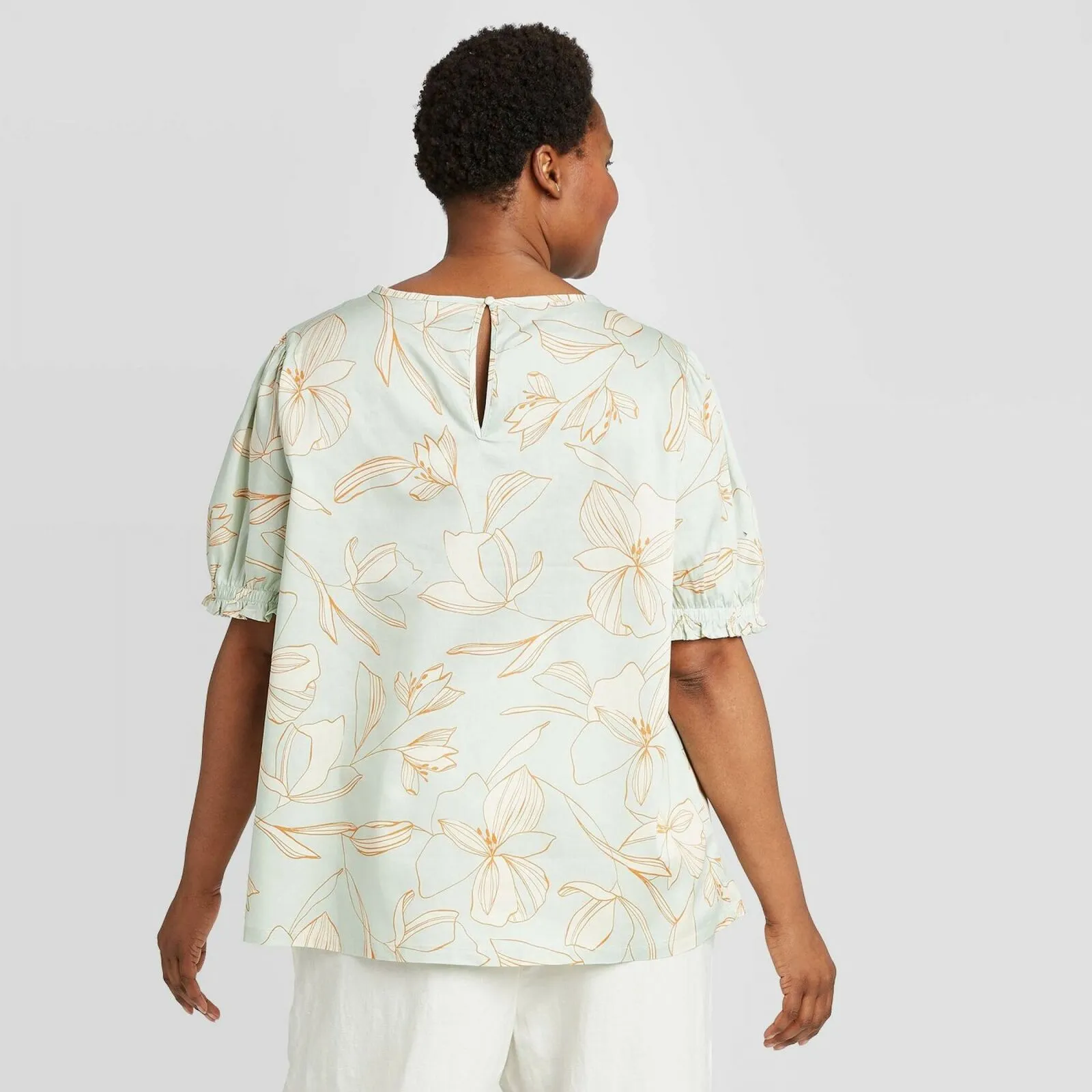 Ava & Viv Women's Plus Size Printed Short Sleeve Poplin Blouse