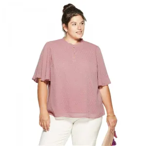 Ava & Viv Women's Plus Size Short Flutter Sleeve Clip Spot Blouse Top Shirt