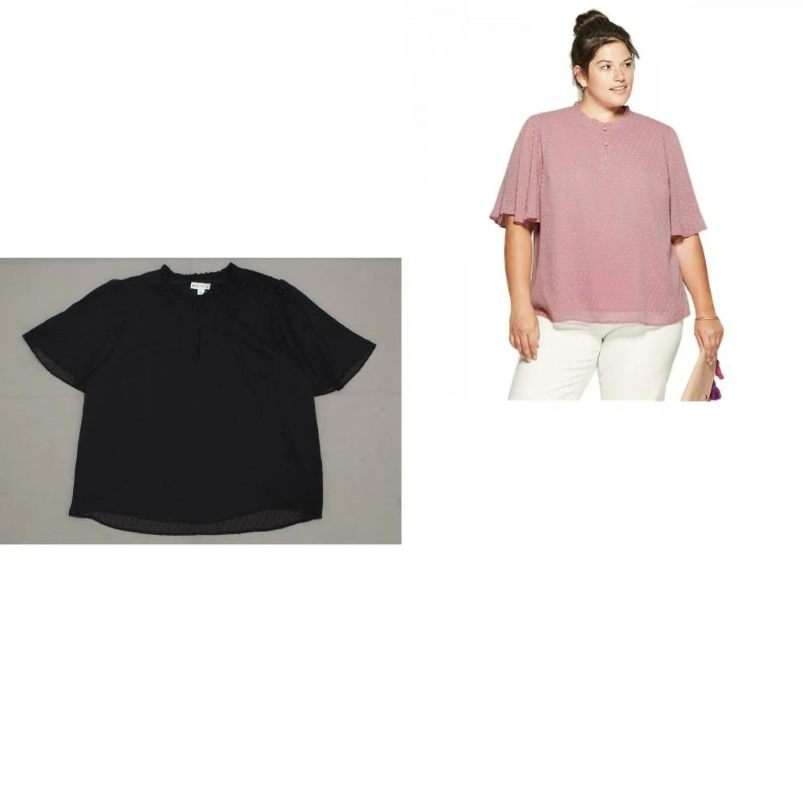 Ava & Viv Women's Plus Size Short Flutter Sleeve Clip Spot Blouse Top Shirt