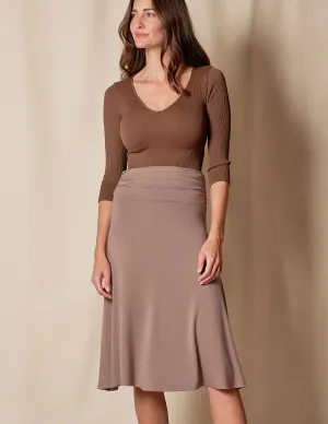 Bamboo Shirred Waist Midi Skirt - Mocha