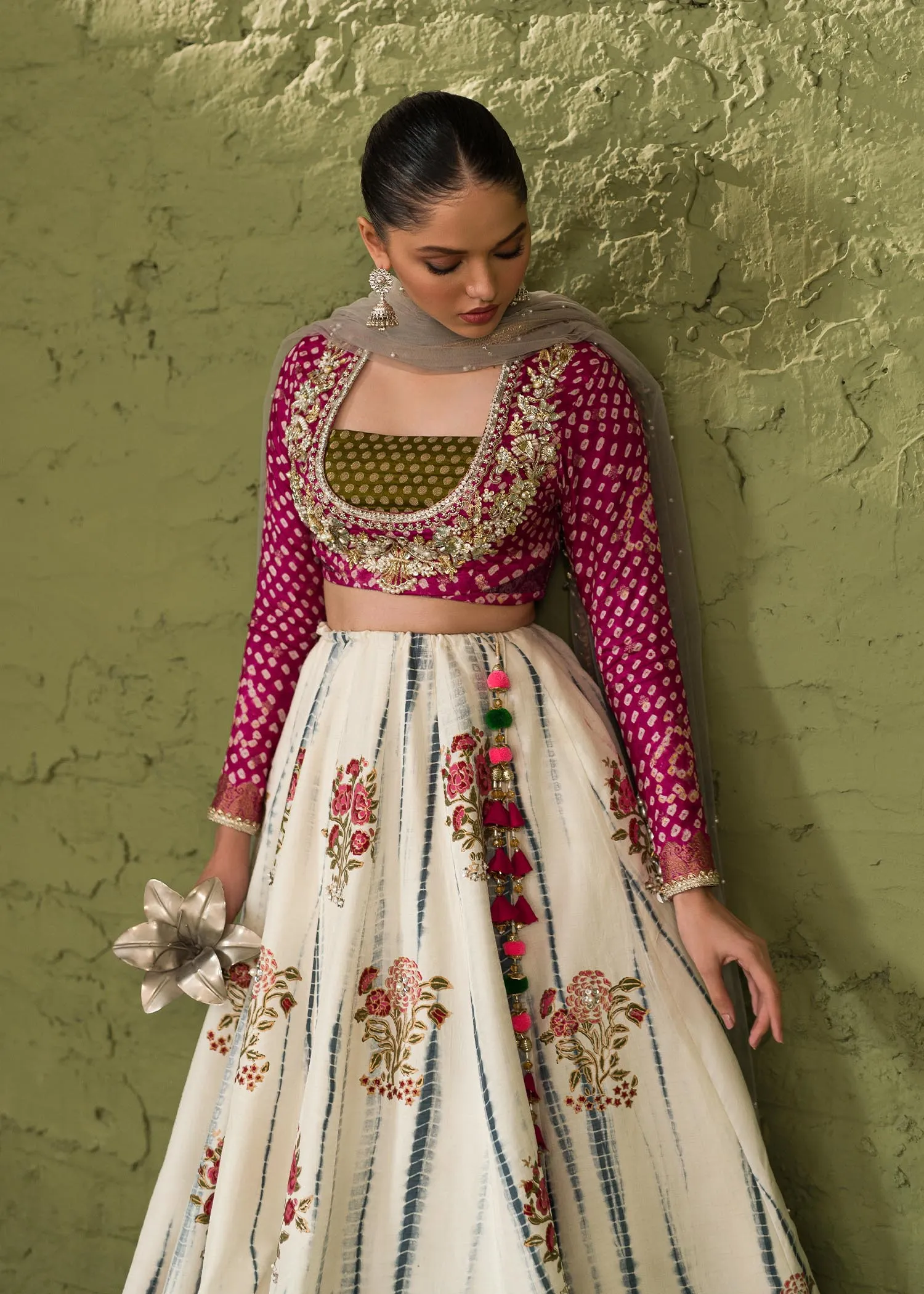 Banarsi Style Hot Pink Pakistani Wedding Wear Lehenga Choli Dupatta
