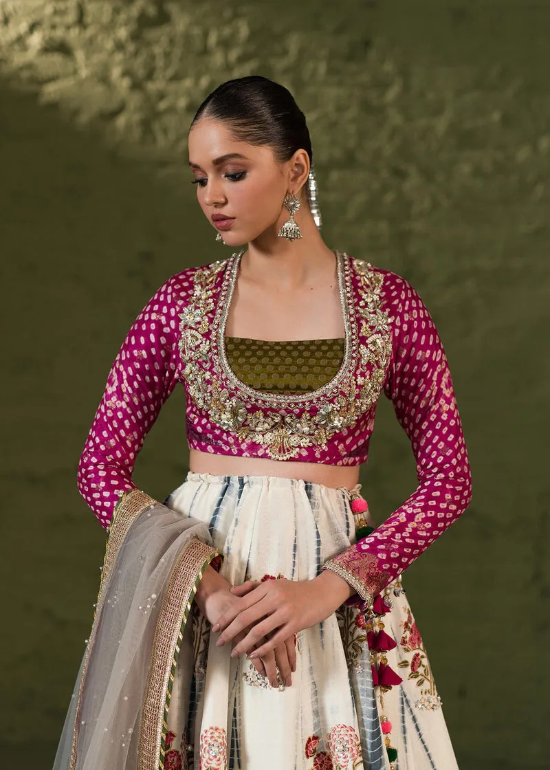 Banarsi Style Hot Pink Pakistani Wedding Wear Lehenga Choli Dupatta