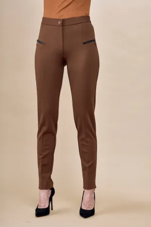 BCP101A72 Solid Scuba Pants with Slanted Zipper Trim