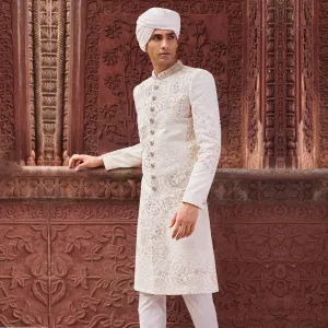Beautiful White ThreadWork Sherwani with a Tinch of Red