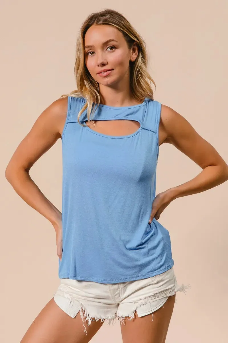 BiBi Rayon Span Knit With Cut Out Front Sleeveless Top