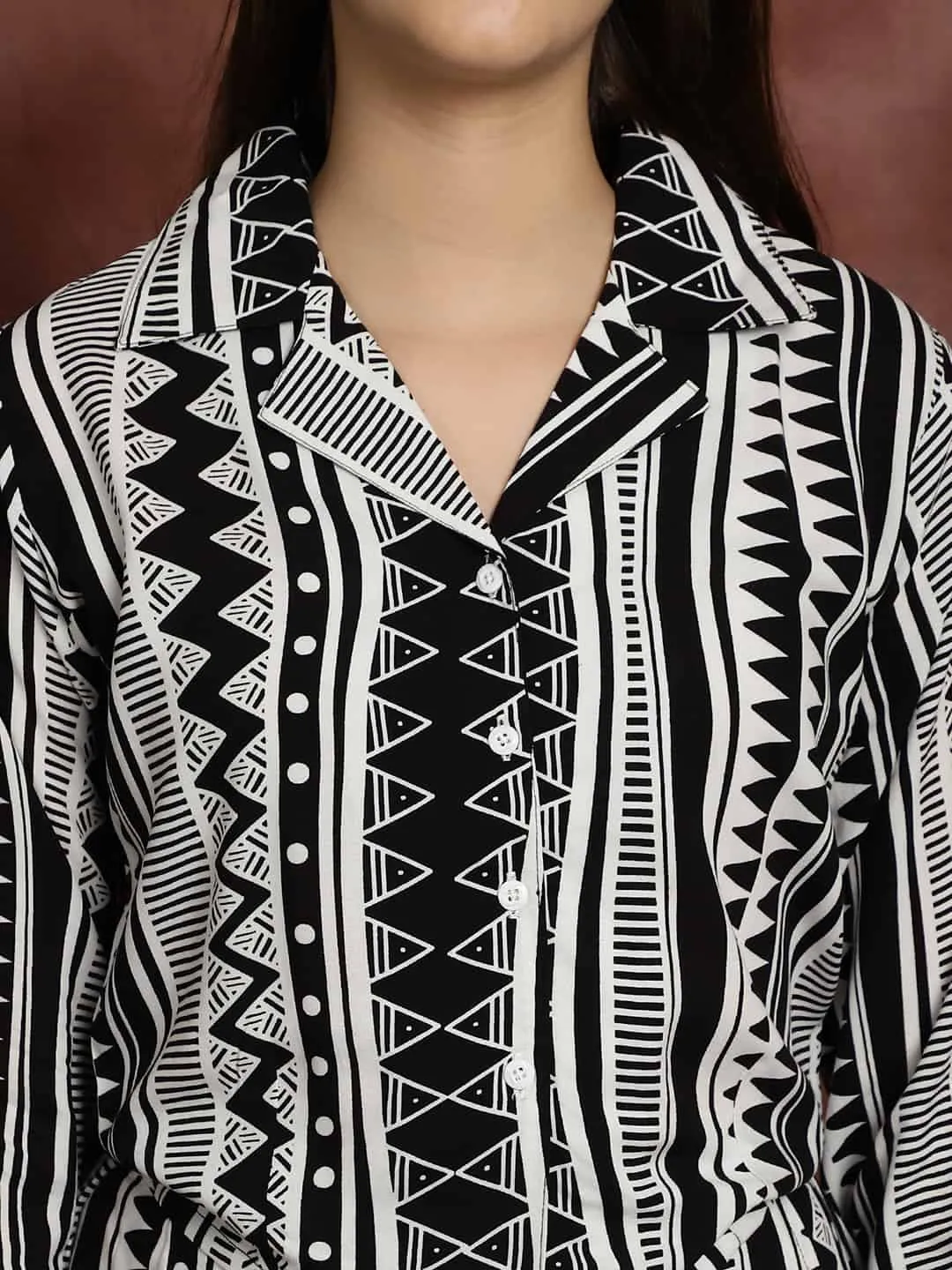 Black & White Abstract Printed Viscose Rayon Night Suit for Women | S-XL | Claura