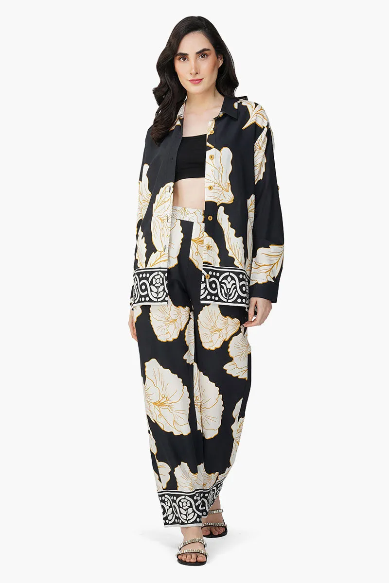 Black And White Floral Daze Printed Pants