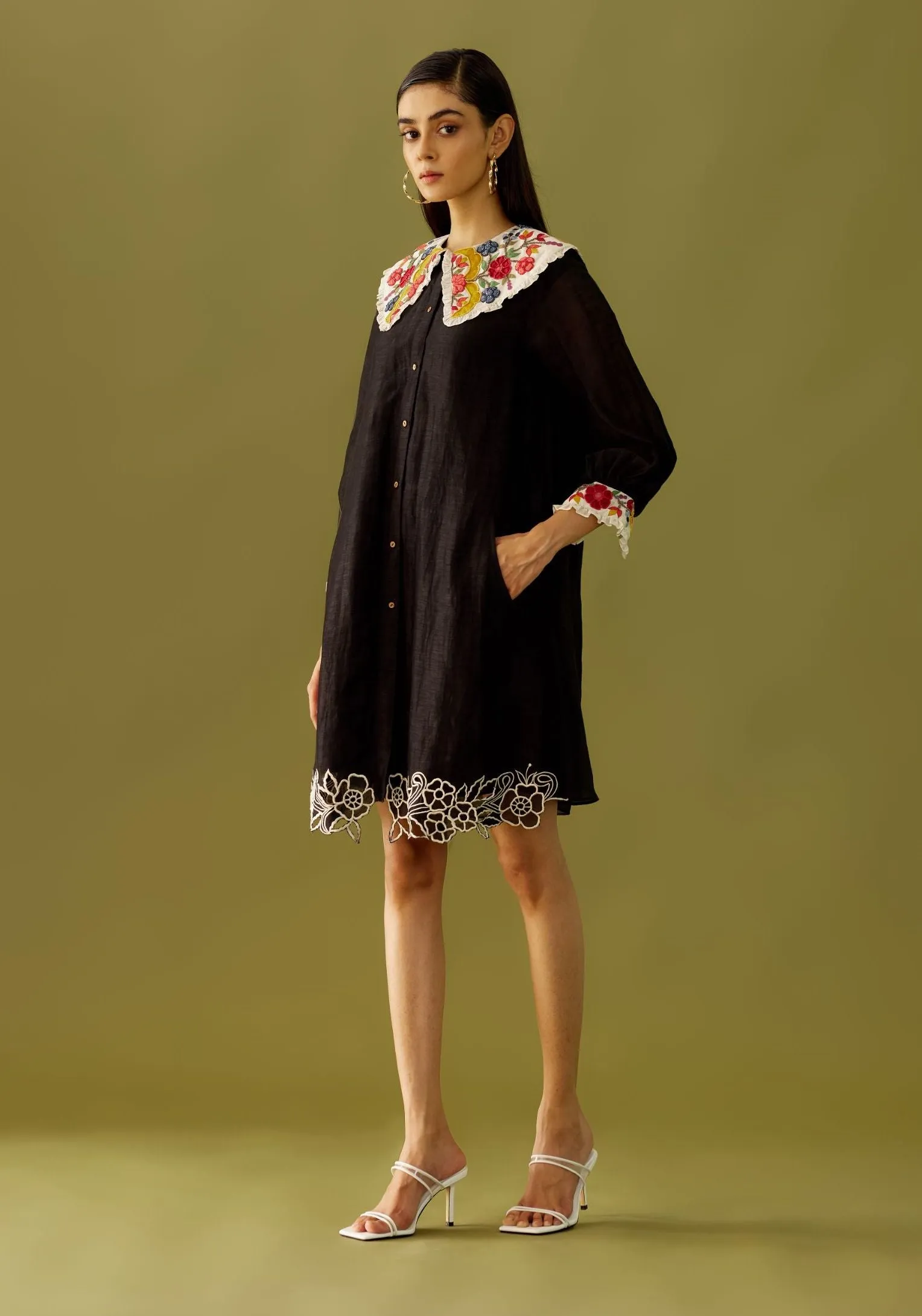 Black Contrast Collar Dress