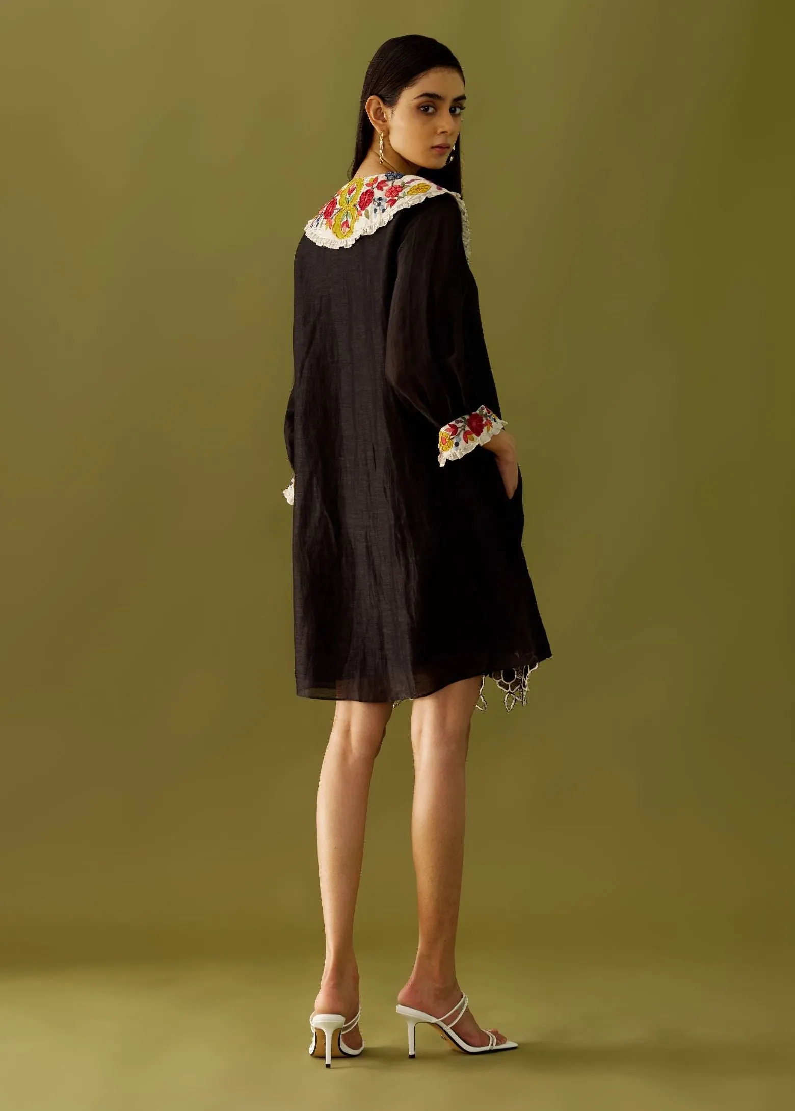 Black Contrast Collar Dress