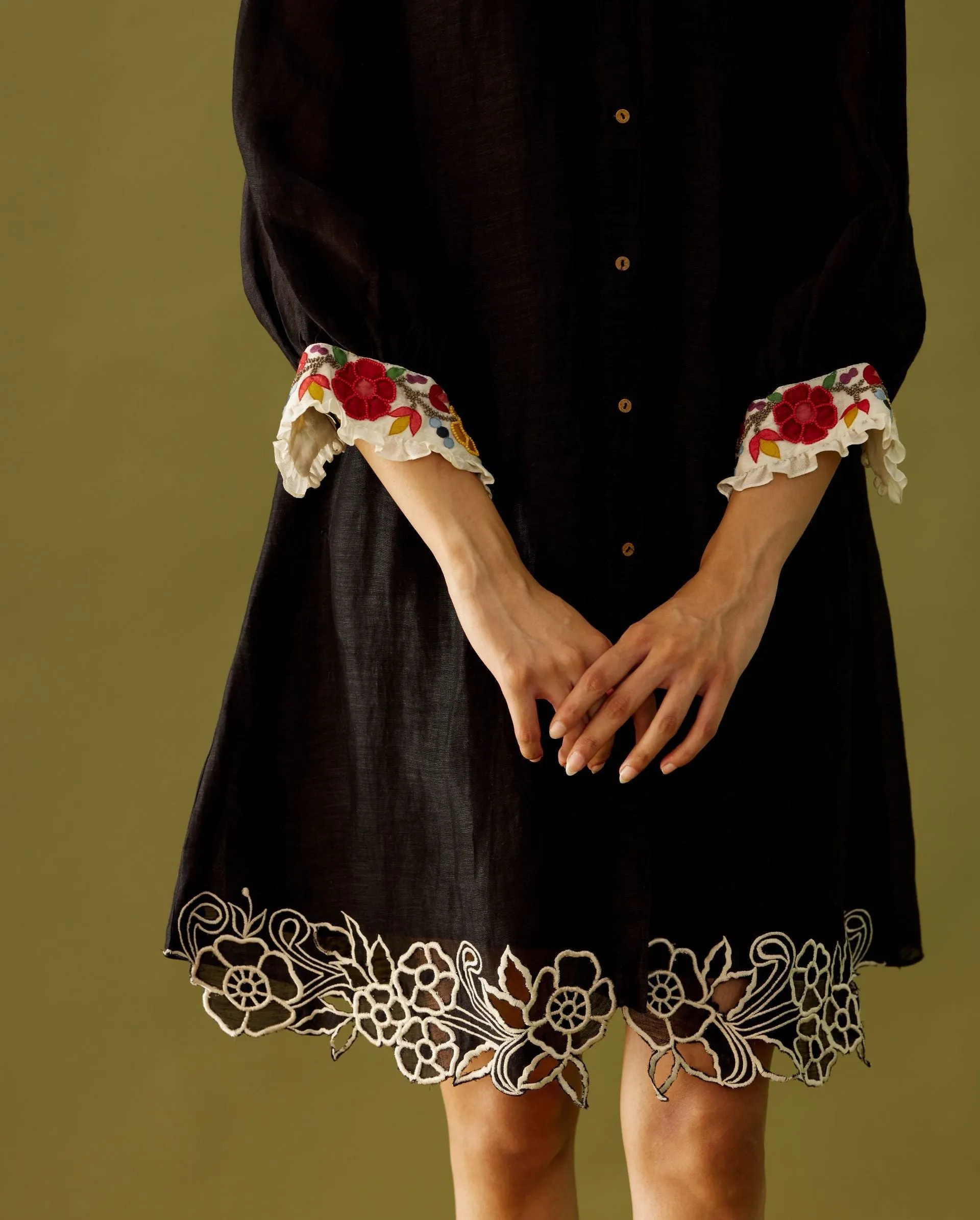 Black Contrast Collar Dress