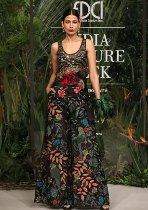 Black Embroidered top with velvet trousers