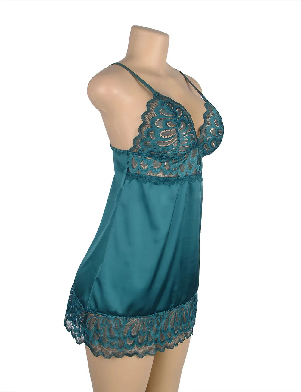Black Lace Floral Back Closure with Hook and Eye Sexy Babydoll