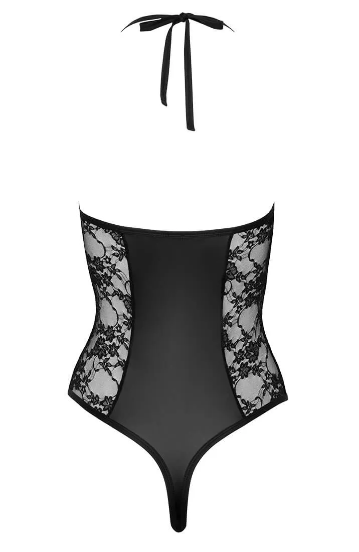 Black lace X wet look bodysuit - Mischievous Fantasies