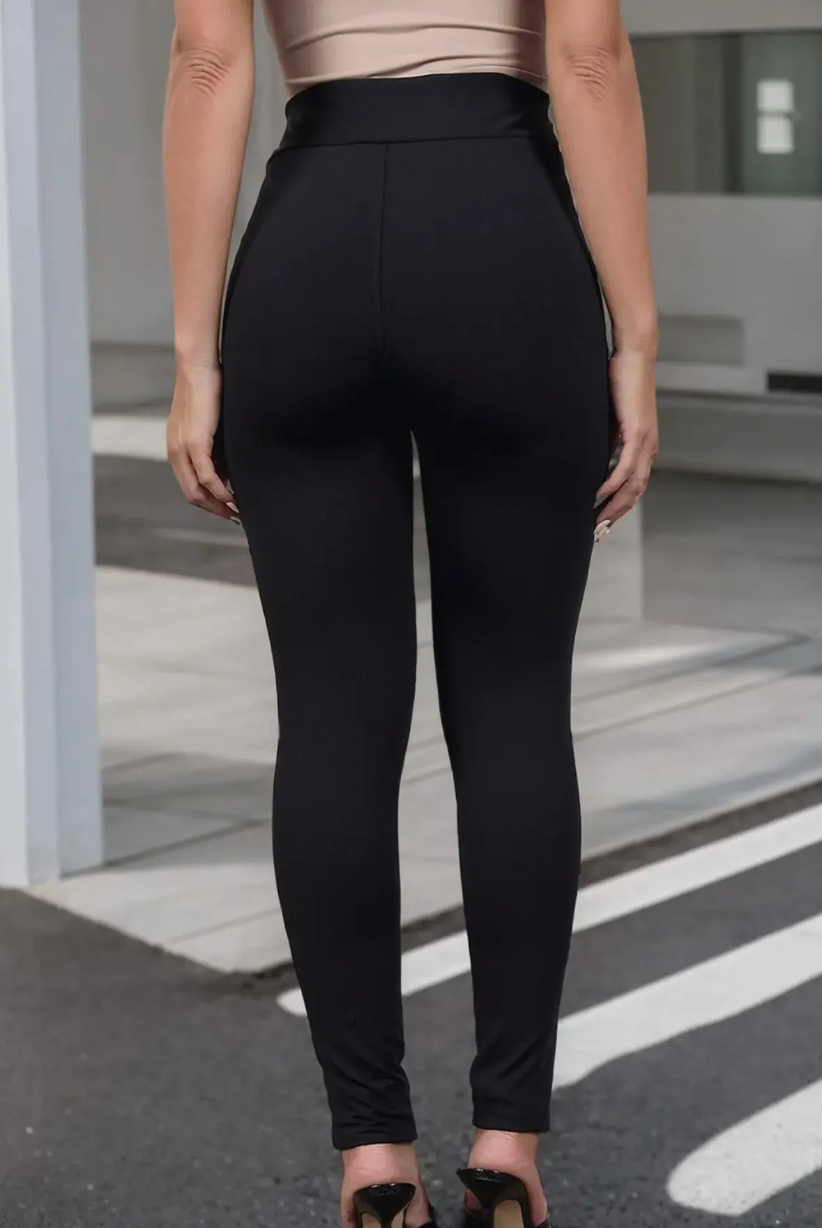 Black Leather Panel Patchwork High-waist Leggings