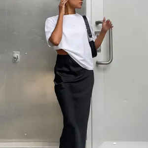 Black Long Satin High Waist Fishtail Skirt