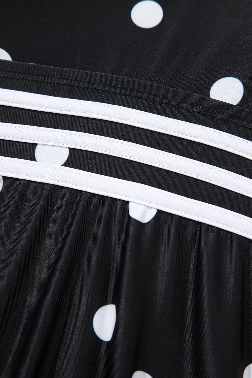 Black Polka Dot/Colorblock Trim V Neck Plus Size Swim Dress