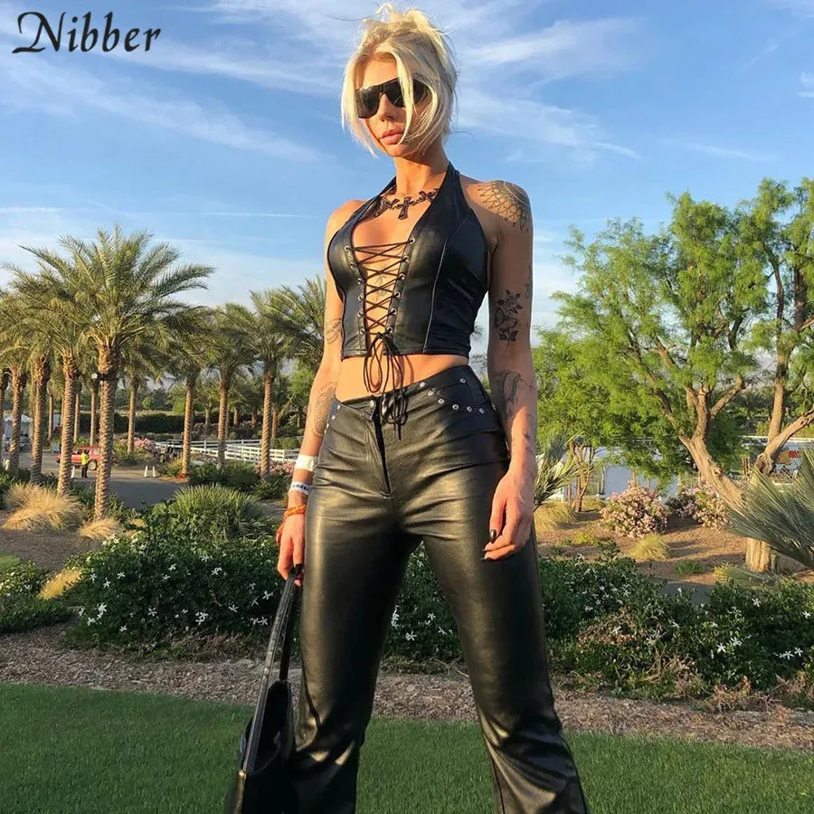 Black PU Leather Crop Top Backless Vest