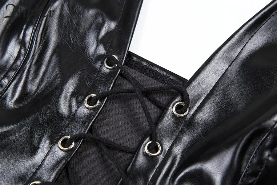 Black PU Leather Crop Top Backless Vest