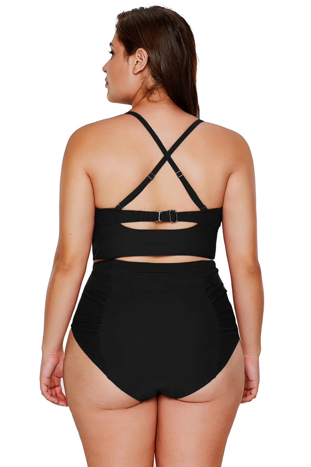 Black Strappy Neck Detail High Waist Swimsuit