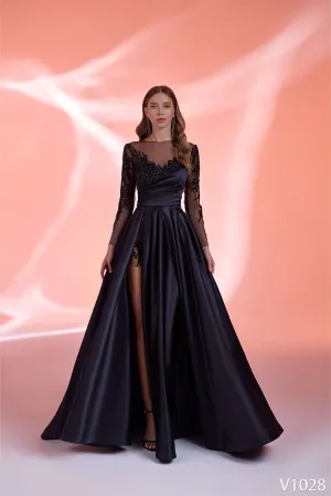Black wedding dress | A line evening gowns with sleeves | KatrinFAVOR