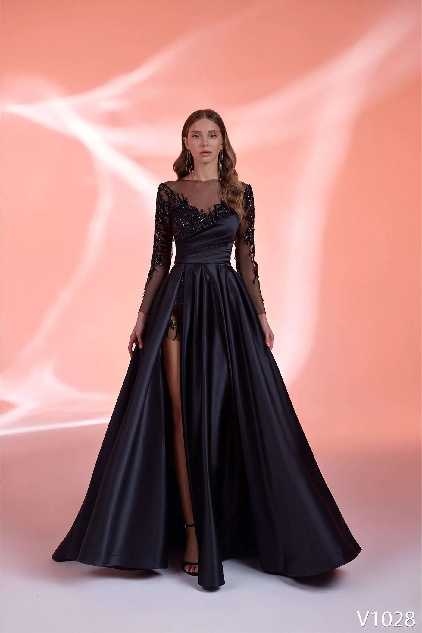 Black wedding dress | A line evening gowns with sleeves | KatrinFAVOR