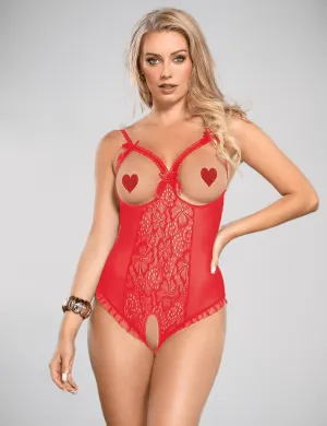 Black/Red Open Cup Crotchless Teddy by Scandals