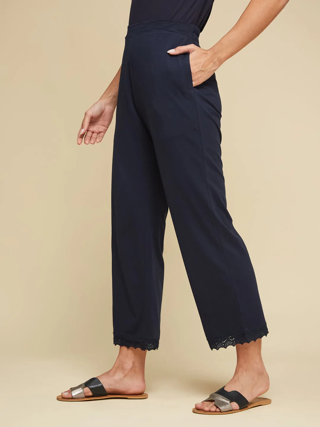 Blissful Lace Lounge Pants- NAVY